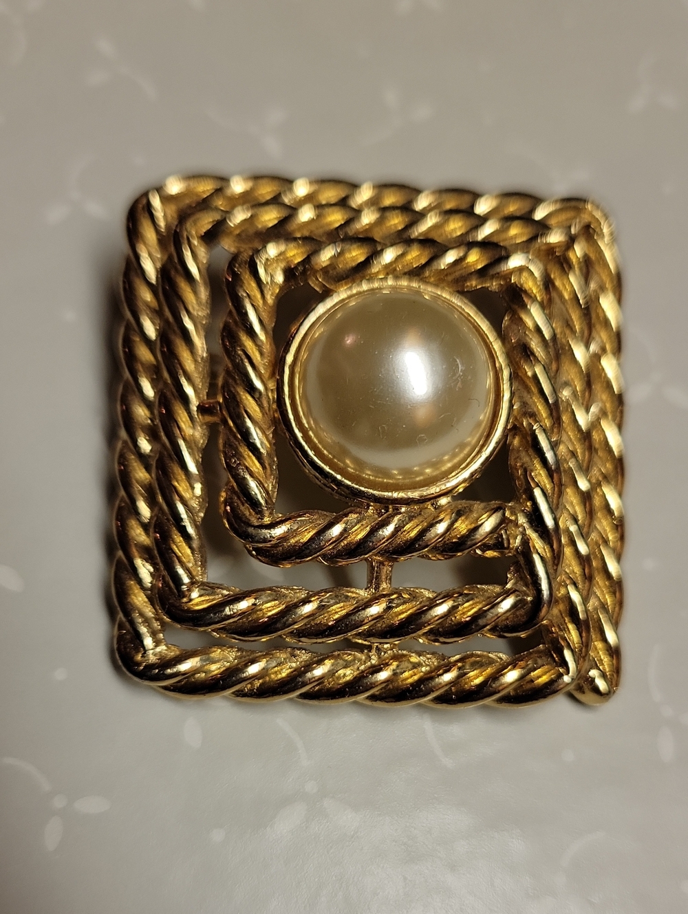 Classic Gold-Tone Square Brooch with Pearl Accent